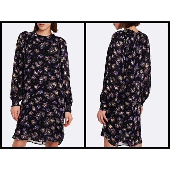 💕GANNI💕 Floral Georgette Mini Shift Dress ~ Black Floral Print 38 EU - Picture 2 of 16